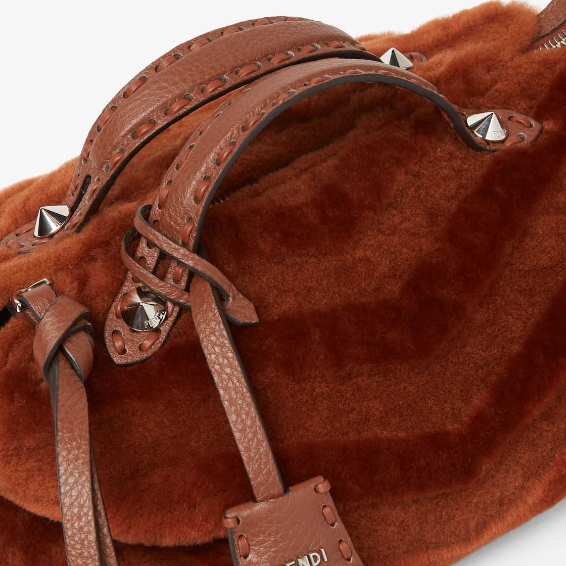 FENDI By The Way Selleria Medium Rust-colored sculpted shearling bag with 192 hand-sewn topstitches - Image 3